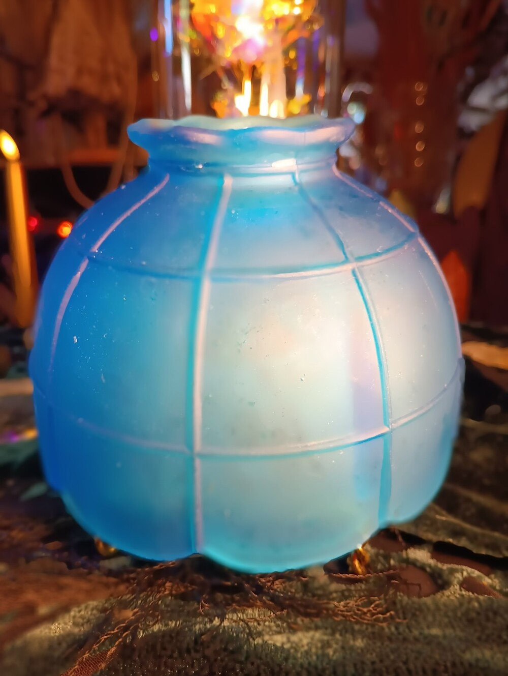 VTG Westmoreland Blue Satin Glass Fairy Lamp Shade Only Replacement Top
